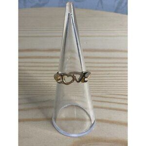 Gold Tone Love Word Ring With Rhinestone Accents